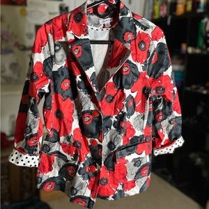 Joan Rivers size 10 beautiful red/orange and black flower jacket